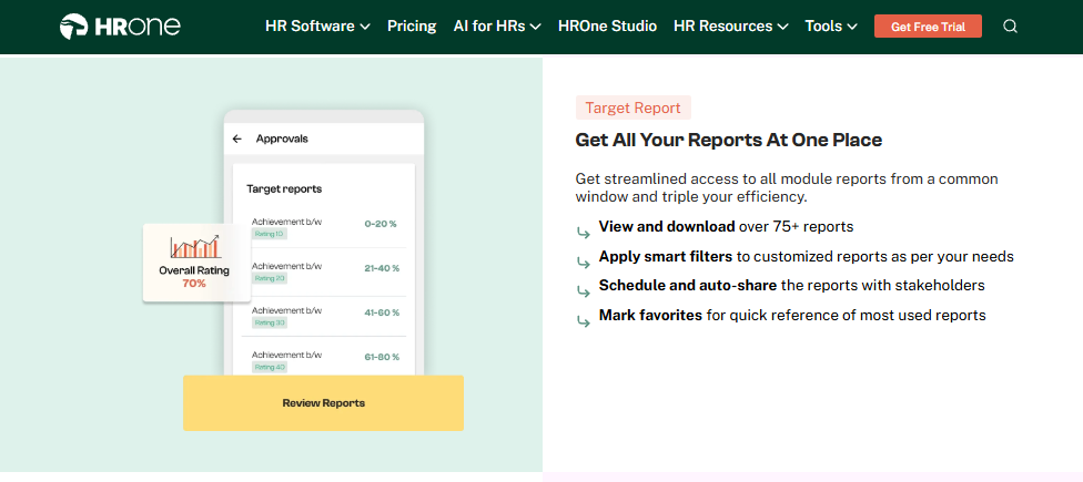 Hrms Software Hr Software Hr Software Hrone Target Reports Screen With 75-Plus Reports, Smart Filters, Auto-Scheduling, And Ratings For Indian Mid-Market Hr Teams