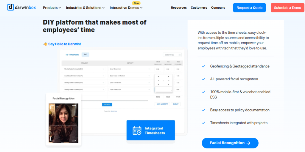 Darwinbox Timesheets With Geofencing, Ai Facial Recognition Attendance And Mobile-First Employee Self-Service