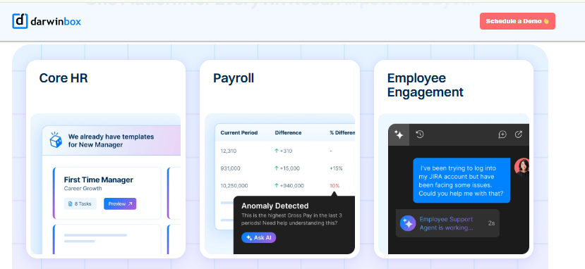 Hrms Software Onboarding Hr Software Darwinbox Core Hr, Payroll, And Employee Engagement Panels With Ai Anomaly Detection And Support Agent