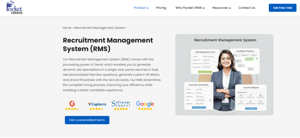 Hrms Software Onboarding Hr Software Pocket Hrms Recruitment Management System Dashboard Showing Job Requisition, Candidate Pipeline, And Interview Scheduler