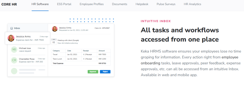 Hrms Software Hr Software Hrone Keka Hrms App Intuitive Inbox Screen Showing Expense Claims, Leave Requests, And One-Click Approve Or Reject