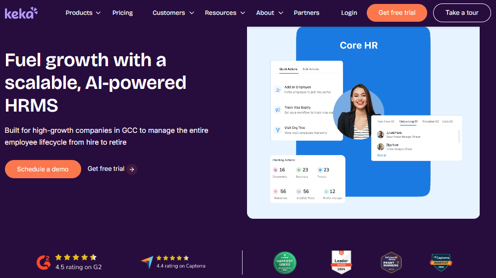 Hrms Software Hr Software Hrone Keka Scalable Ai-Powered Hrms Homepage With Core Hr Dashboard And 4.5 G2 Rating For Cloud Based Hr Software