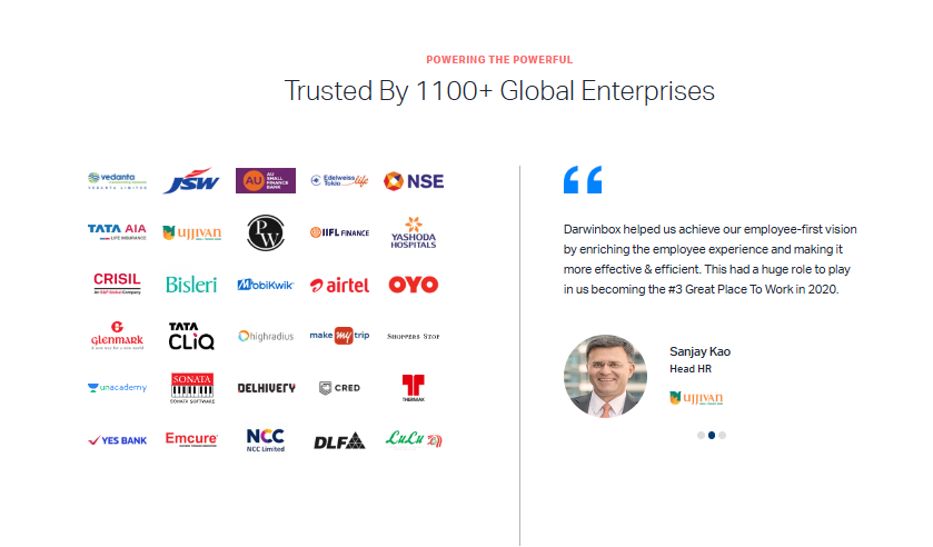 Hrms Software Hr Software Hrone Darwinbox Trusted By 1100+ Global Enterprises With Client Logos And Head Hr Testimonial From Ujjivan