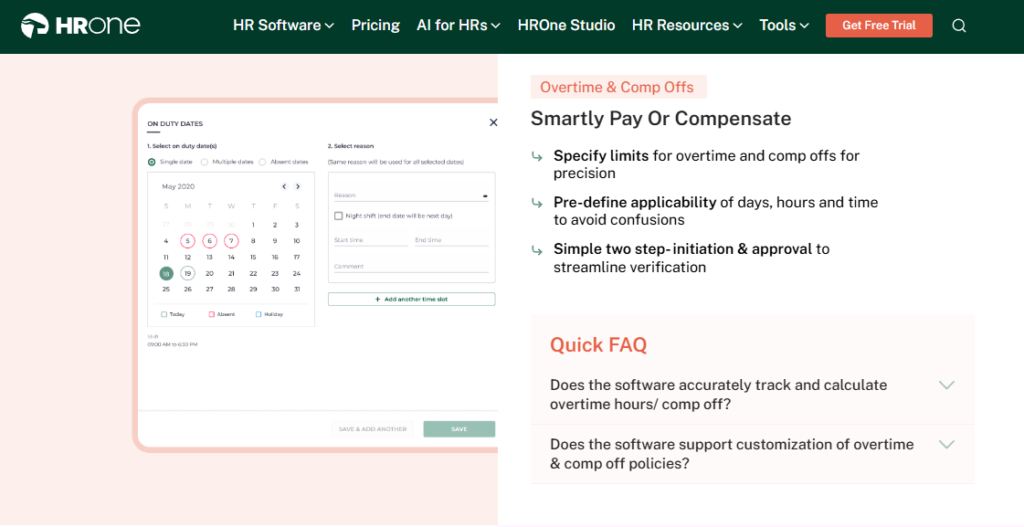 Hrms Software Hr Software Hr Software Hrone Leave Management System Configuring Overtime And Comp Off Limits With Two Step Approval