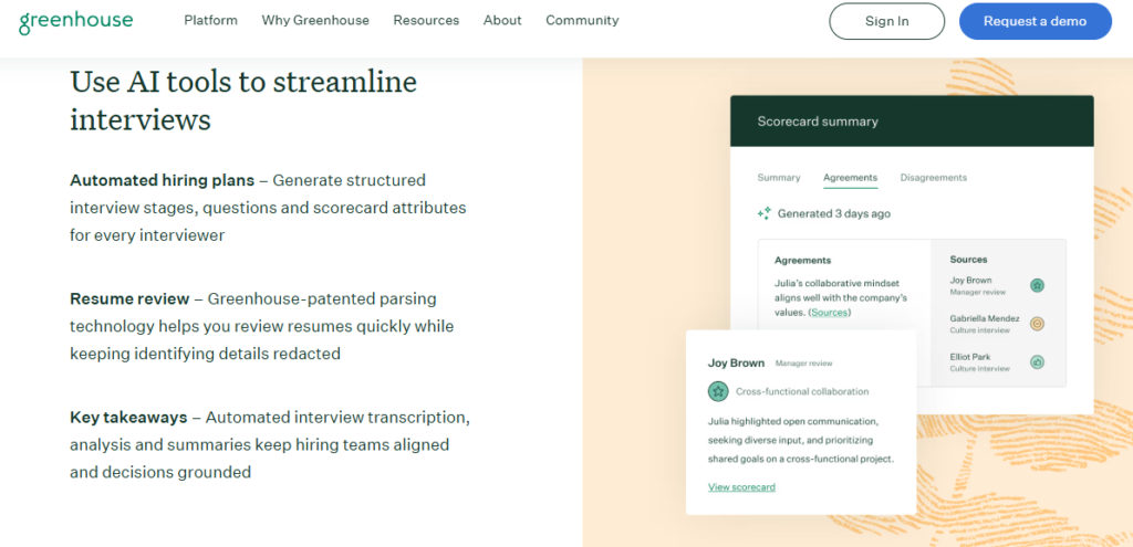  Greenhouse Ai Recruiting Software Streamlining Interviews With Scorecard Summaries And Redacted Resume Review