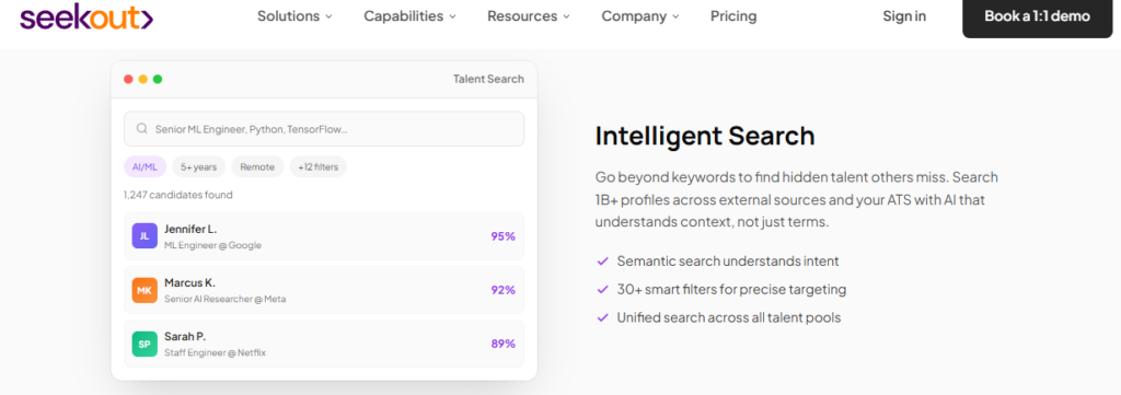 Seekout Ai Recruiting Software Intelligent Search Ranking Candidates By Relevancy Across 1B Plus Talent Profiles