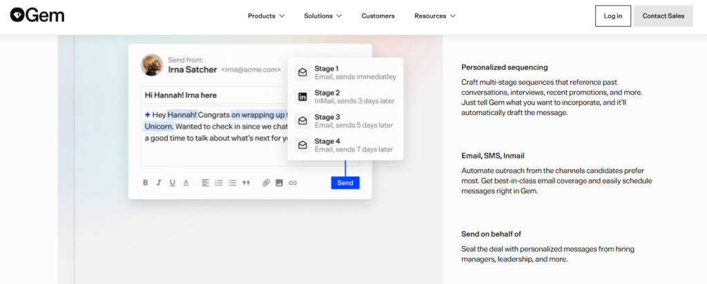  Gem Ai Recruiting Software Personalized Sequencing Panel Drafting Multi-Stage Candidate Outreach Across Email And Inmail