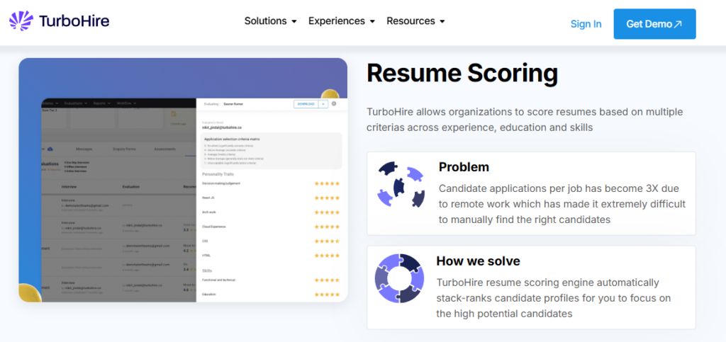 Turbohire Resume Scoring Engine Stack-Ranking Candidate Profiles, An Ai Feature In Best Hr Software Picks