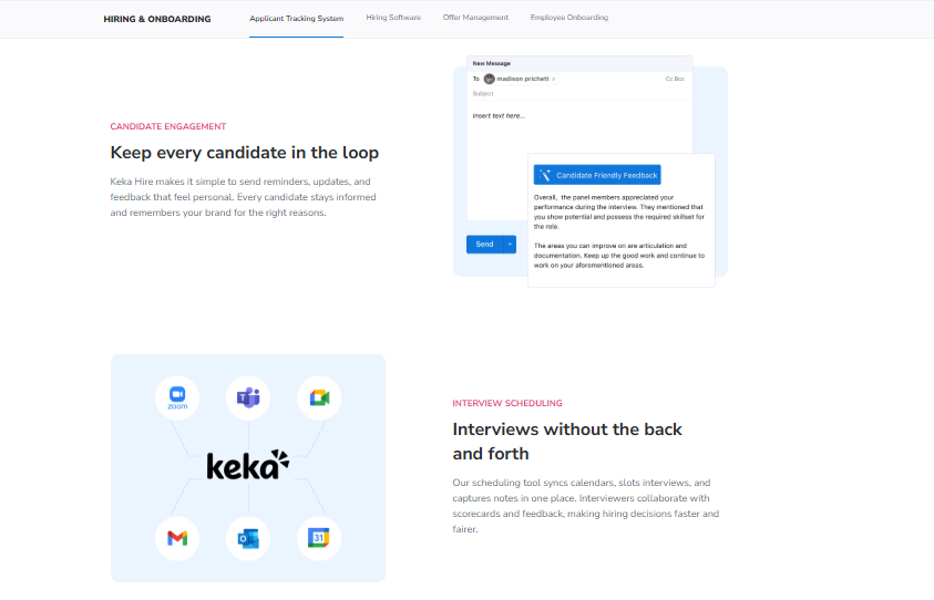Keka Hire Ats Candidate Engagement And Interview Scheduling Screen In Best Hr Software Comparison