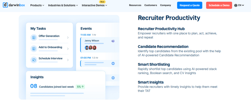 Darwinbox Recruiter Productivity Dashboard, An Enterprise Pick Among The Best Hr Software For Large Companies