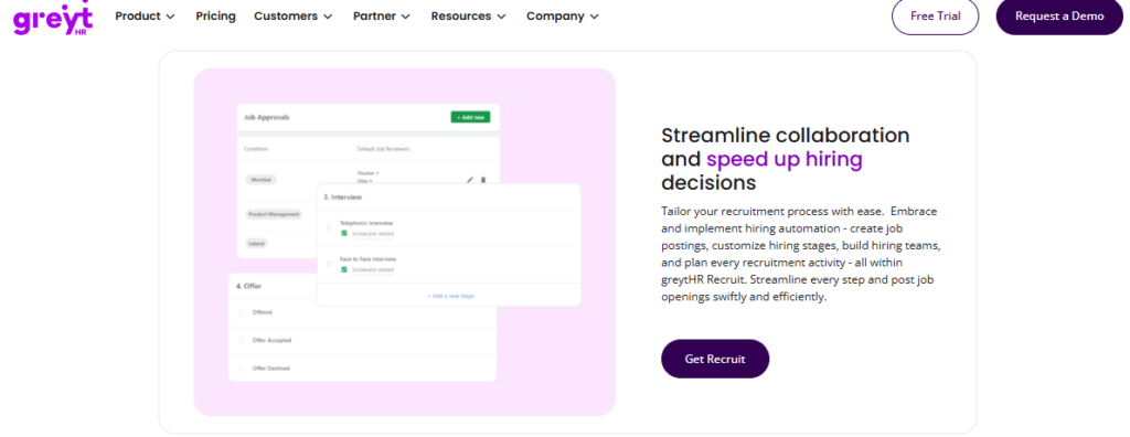 Greythr Recruit Hiring Workflow Screen For Large Companies Evaluating The Best Hr Software In India