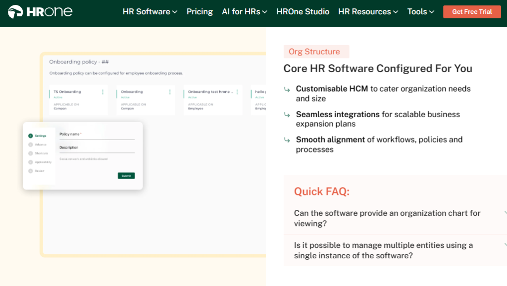 Hrone Core Hr Software Configurable Onboarding Policy Engine Supporting Multi-Entity Setup On A Single Instance