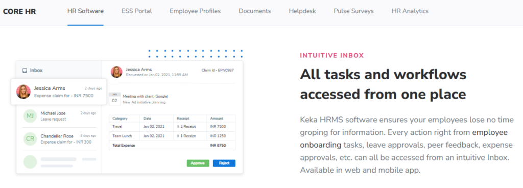 Hrms Software Hrone Keka Hrms Intuitive Inbox Showing Expense Claims, Leave Approvals, And Onboarding Workflows In One Place