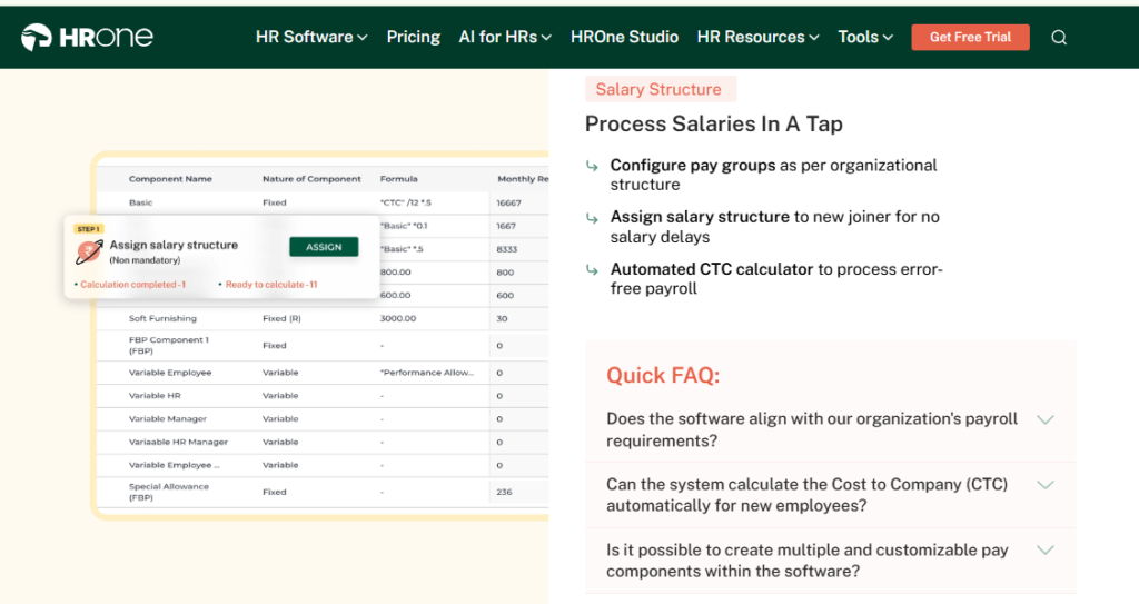 Hrone Payroll Software Configuring Salary Structure With Automated Ctc Calculator And Formula-Based Pay Components