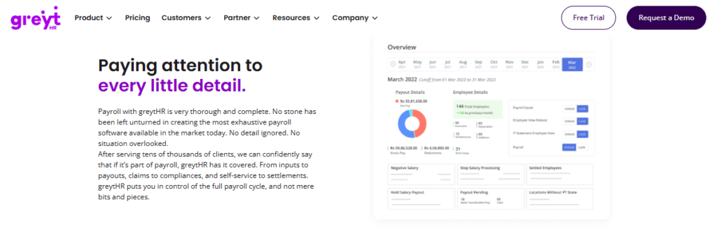  Greythr Payroll Overview Dashboard Displaying Payout Details, Employee Counts, And Statutory Compliance Tracking