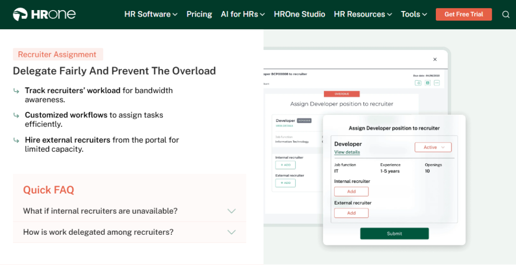 Hrms Software Hr Software Hrone Hrone Recruiter Assignment Screen Delegating A Developer Role, Tracking Recruiter Workload And Preventing Overload
