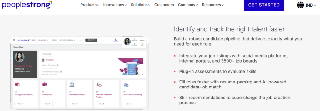 Hrms Software Hr Software Hrone Peoplestrong Recruitment Dashboard With Candidate Pipeline, Resume Parsing, And Ai-Powered Candidate-Job Matching Features