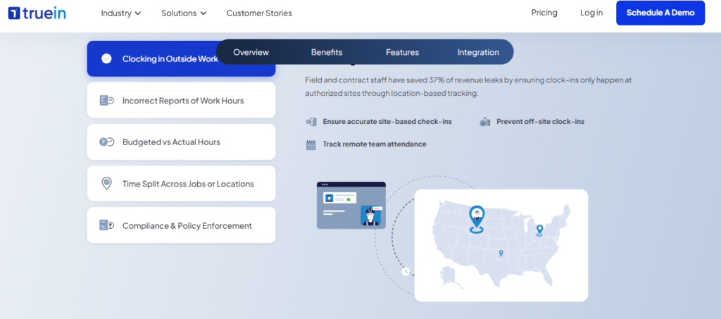  Truein Site-Based Check-In Screen Preventing Off-Site Clock-Ins With Location Tracking For Contract And Field Staff