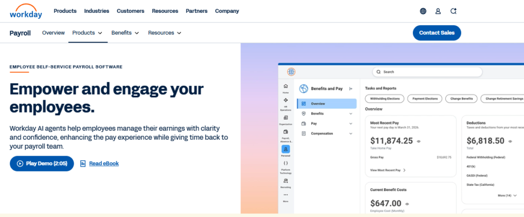 Workday Employee Self-Service Payroll Page Showing Take-Home Pay, Deductions, And Benefit Costs Inside The Pay Dashboard