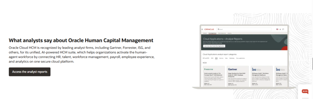 Hrms Software Hr Software Oracle Cloud Hcm Analyst Reports Page Showing Gartner, Forrester, And Isg Recognition For Its Unified Hcm Suite