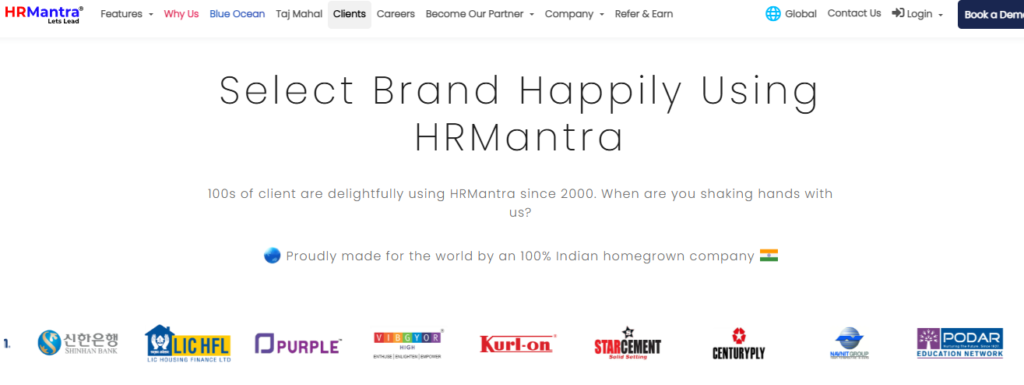Hrmantra Clients Page Listing Brands Including Lic Hfl, Kurl-On, Centuryply And Podar Education Network