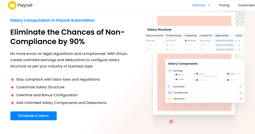 Hrms Software Hr Software Zimyo Payroll Salary Structure Screen With Unlimited Earnings, Deductions, And Compliance Configuration