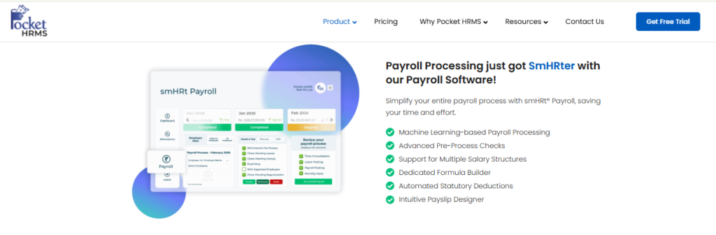 Hrms Software Hr Software Pocket Hrms Smhrt Payroll Dashboard Showing Automated Statutory Deductions And Multi Salary Structure Support