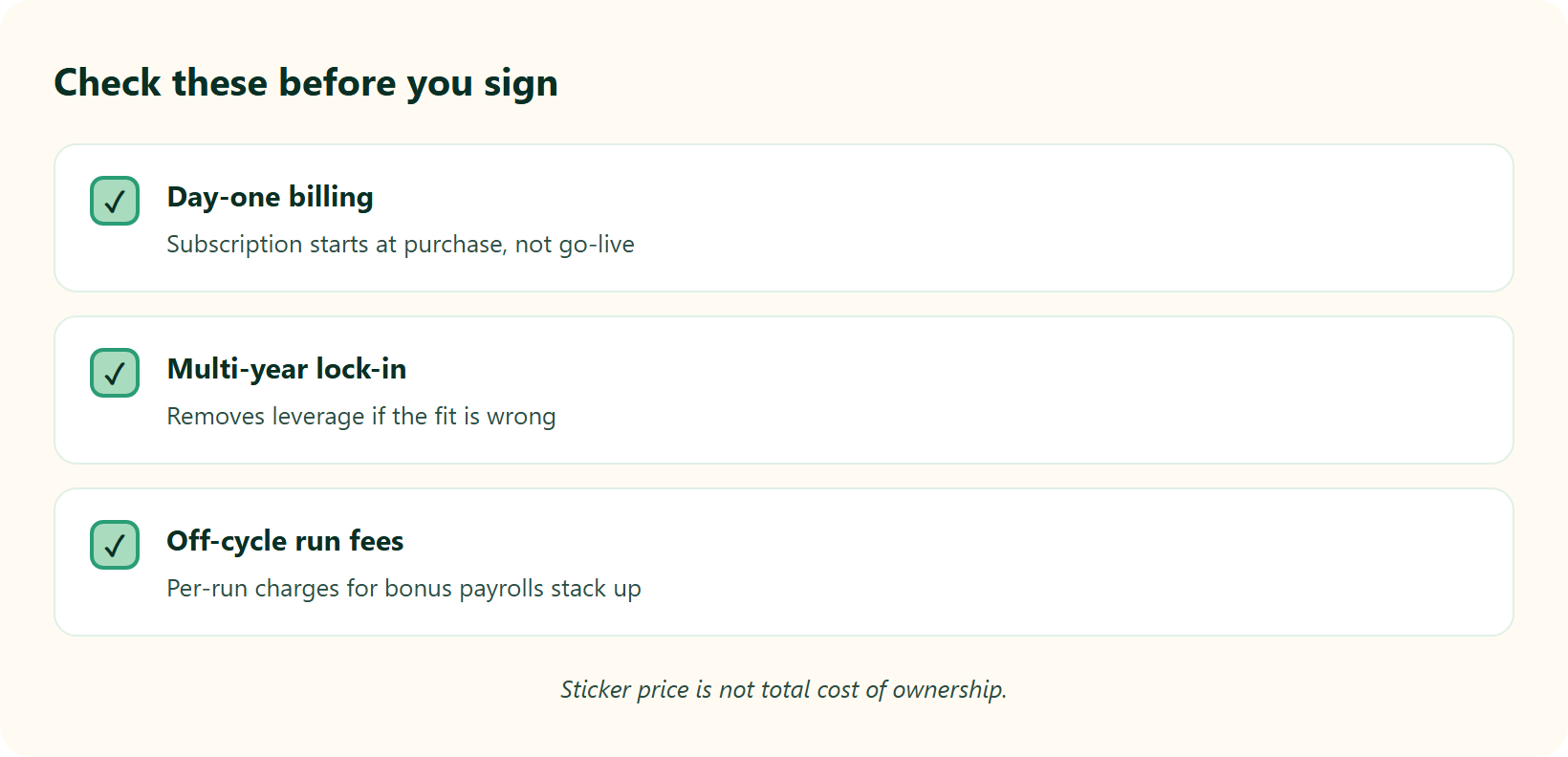 Hrms Software Payroll Hr Software Checklist Of Hidden Total Cost Of Ownership Traps In Hr Software Pricing