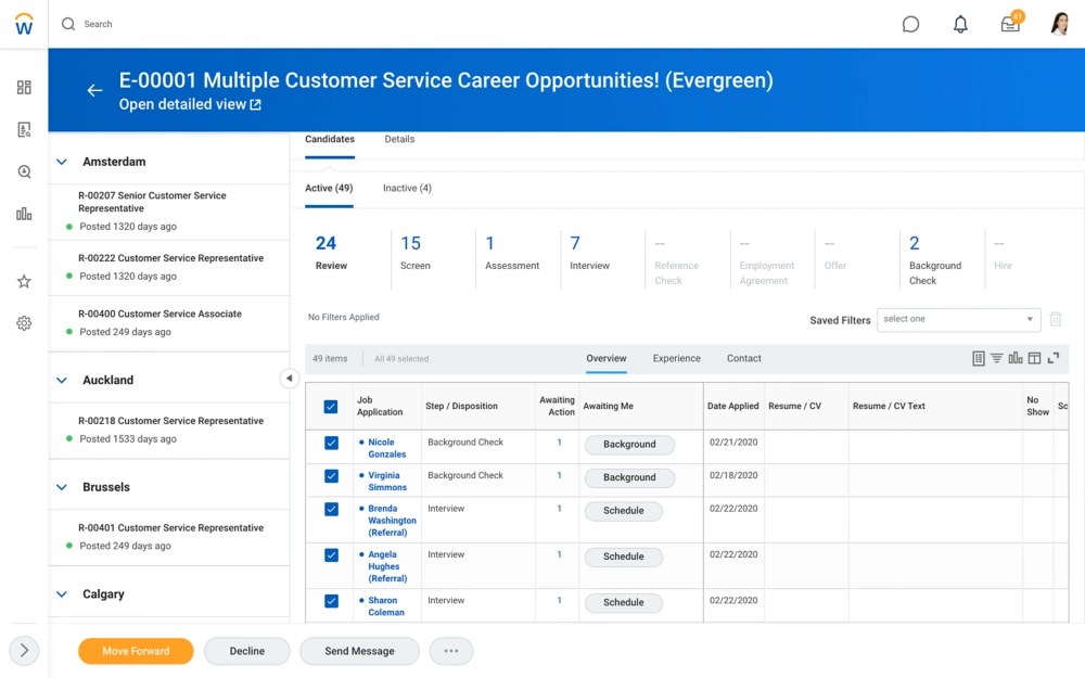  Workday Ai Recruiting Software Candidate Pipeline Showing Multi-Stage Hiring Funnel Across Global Talent Acquisition
