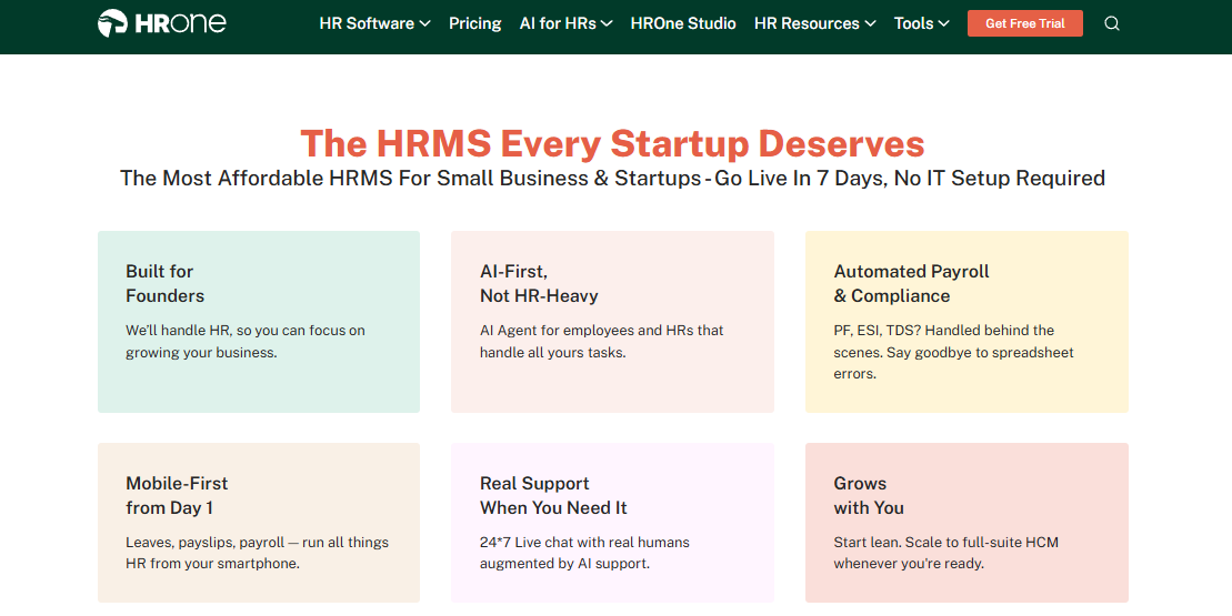 Hrone Small Business Hrms Page Listing 7-Day Go-Live, Automated Pf, Esi And Tds Compliance, Mobile-First Hr