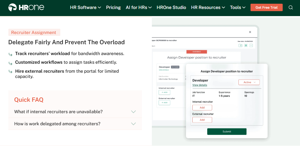 Hrone Recruiter Assignment Screen Tracking Recruiter Workload And Assigning A Developer Role For Resume Screening