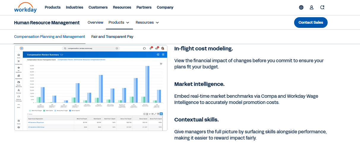 Workday Compensation Review Summary Charting Merit Pool Targets, Merit Spend And Bonus Pool Spend By Department
