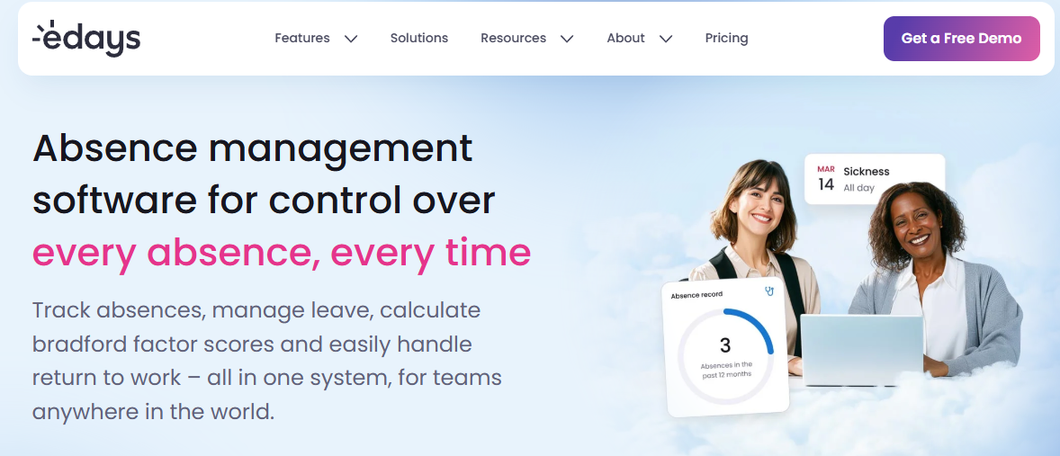 Hrms Software Hr Software Edays Absence Management Software Homepage Showing An Absence Record With Bradford Factor Scoring And Sickness Entry