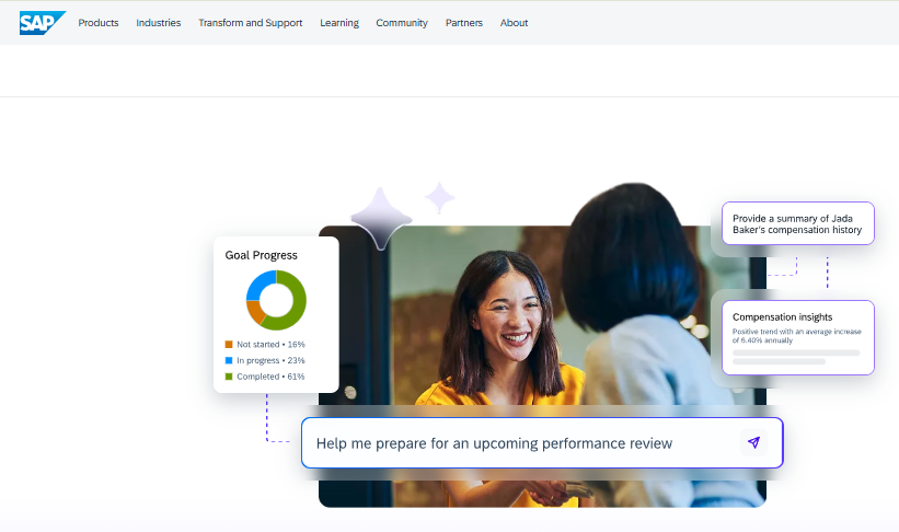Sap Successfactors Ai Performance Review Interface With Goal Progress And Compensation Insights